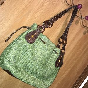 Fossil Green Fabric W/ Leather Trim As New